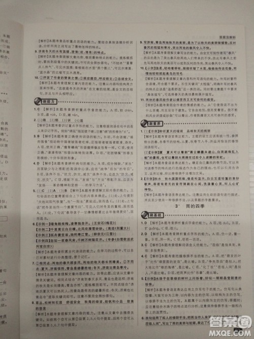 2019新版初中必刷题人教版七年级上册语文参考答案