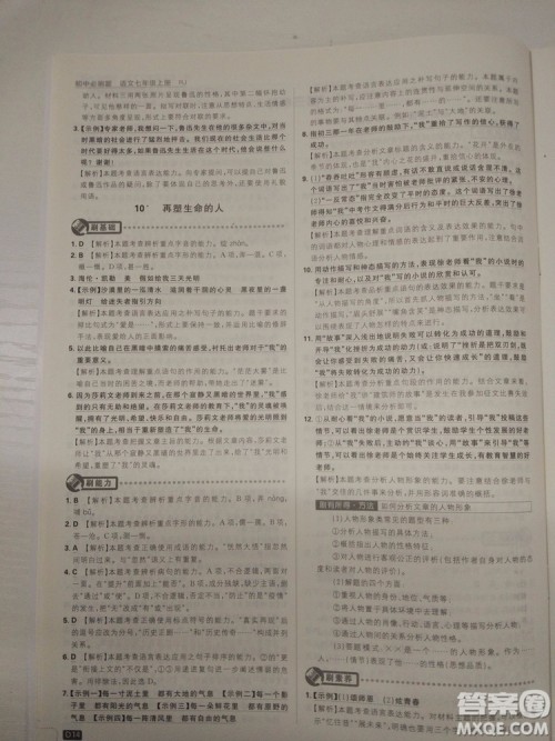 2019新版初中必刷题人教版七年级上册语文参考答案