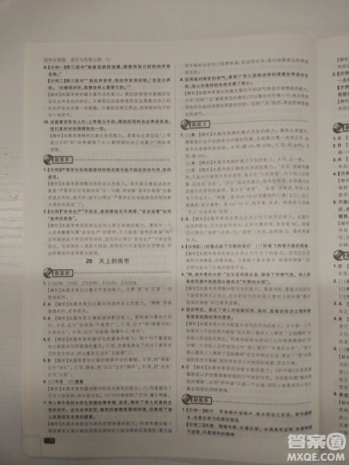 2019新版初中必刷题人教版七年级上册语文参考答案