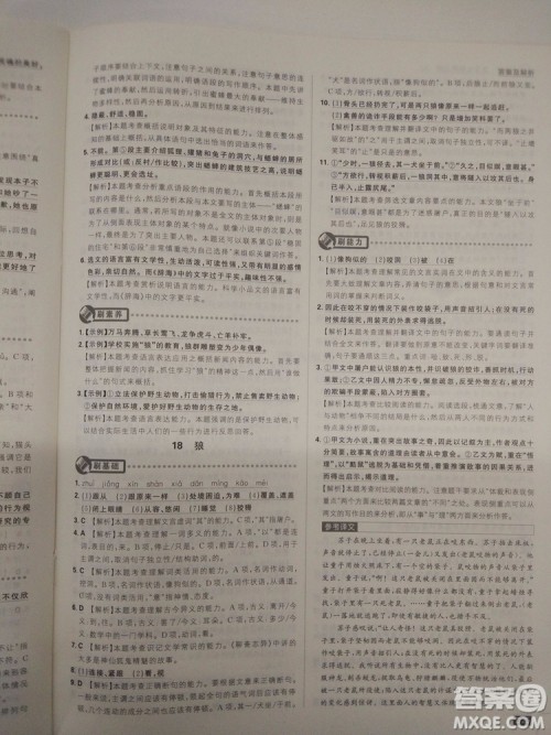 2019新版初中必刷题人教版七年级上册语文参考答案