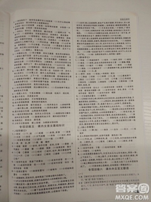 2019人教版初中必刷题语文九年级上册参考答案 2019人教版初中必刷题语文九年级上册参考答案