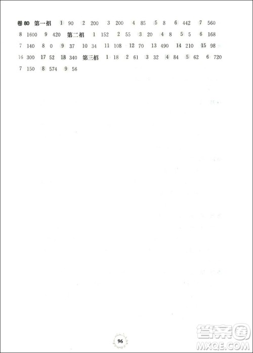 2019年三招过关每日五分钟速算三年级下册参考答案