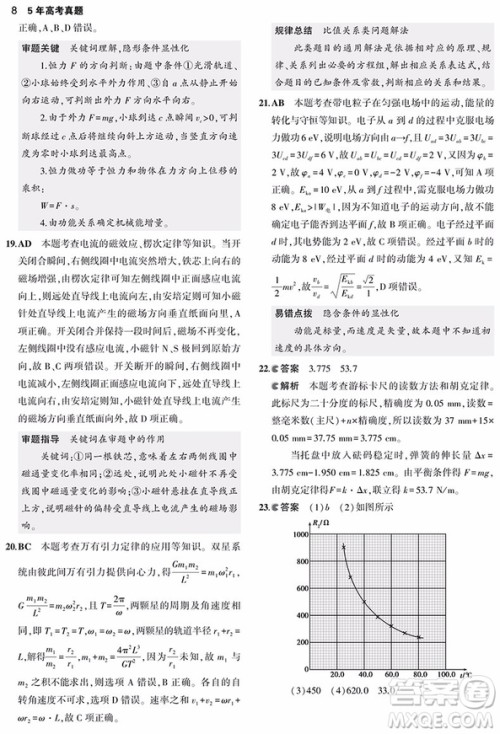 2019一线名卷五年真题详解物理2014-2018年答案详解