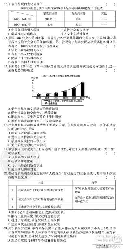 2019一线名卷历史全程优选高考模拟卷答案详解