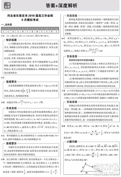 2019高考模拟卷一线名卷全程优选理数参考答案 2019高考模拟卷一线名卷全程优选理数参考答案