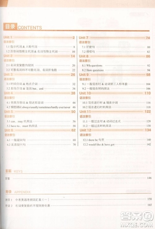 2019新版进阶集训七年级英语词汇语法参考答案