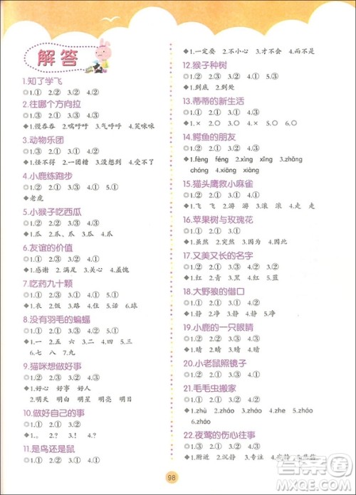 2018年小学生启蒙进阶阅读训练教材二年级A版参考答案 2018年小学生启蒙进阶阅读训练教材二年级A版参考答案