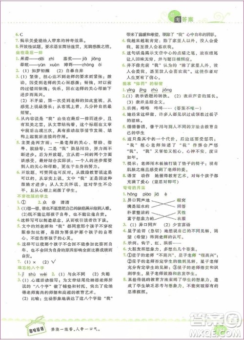 2018年新阅读崔峦教阅读训练80篇六年级参考答案
