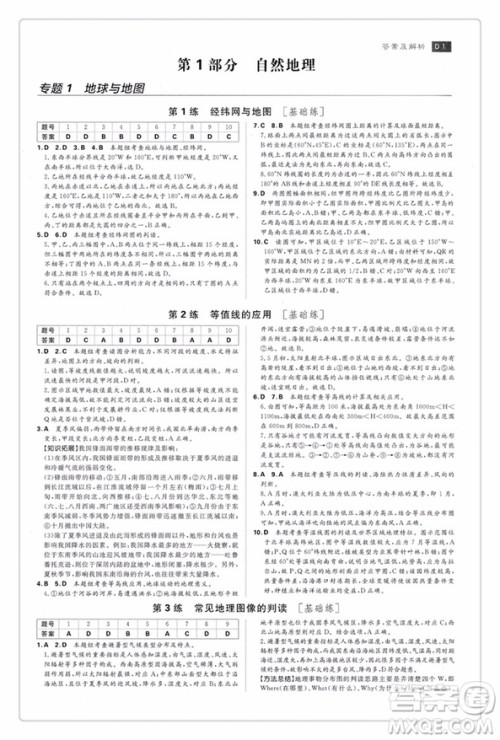 高考小题练透2019新版文科地理参考答案