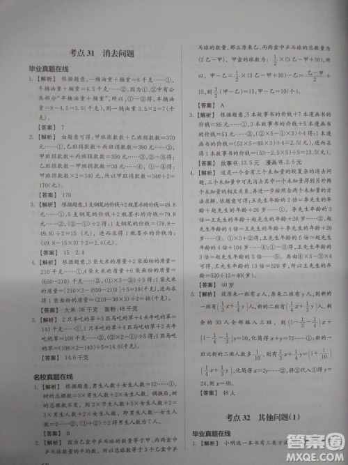 2018新版名校冲刺小升初数学总复习参考答案