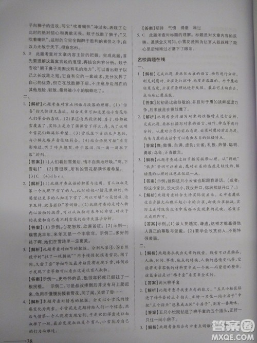 名校冲刺小升初衔接教材2018新版语文总复习答案