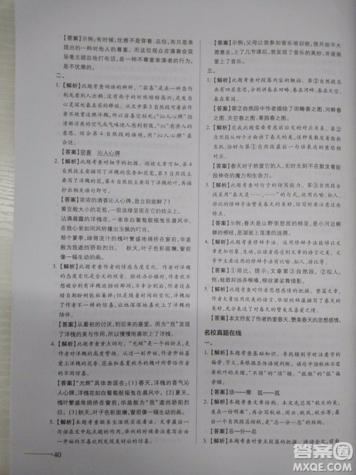 名校冲刺小升初衔接教材2018新版语文总复习答案