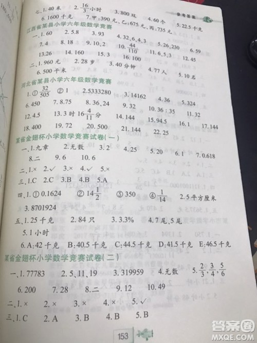 小学奥数特训小学六年级最新参考答案