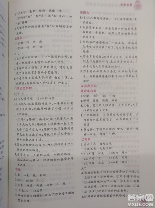 2018年小学语文阅读绩优训练3年级参考答案