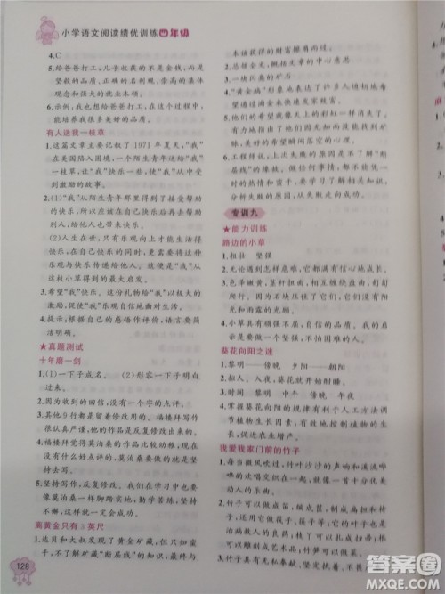 2018年老蔡帮小学语文阅读绩优训练四年级参考答案