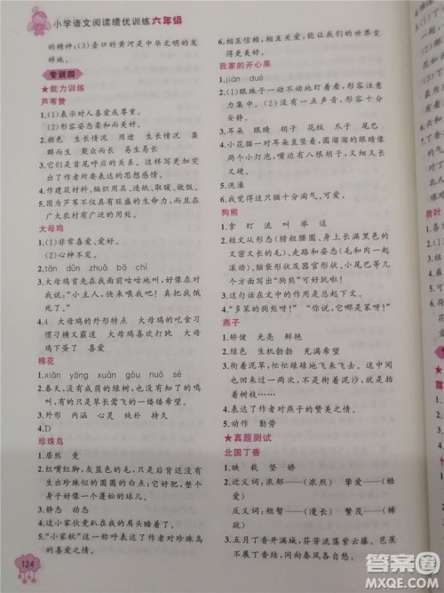 2018版老蔡帮小学语文阅读绩优训练6年级参考答案 2018版老蔡帮小学语文阅读绩优训练6年级参考答案