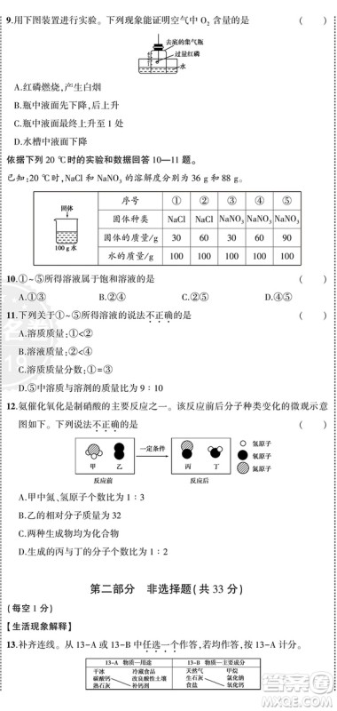 2019一线名卷53金卷中考真题卷化学参考答案