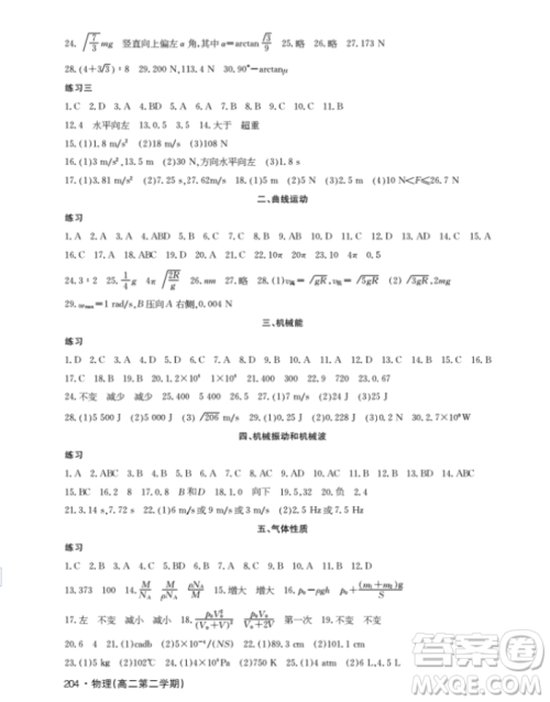 2019上海作业高二下物理钟书金牌参考答案 2019上海作业高二下物理钟书金牌参考答案