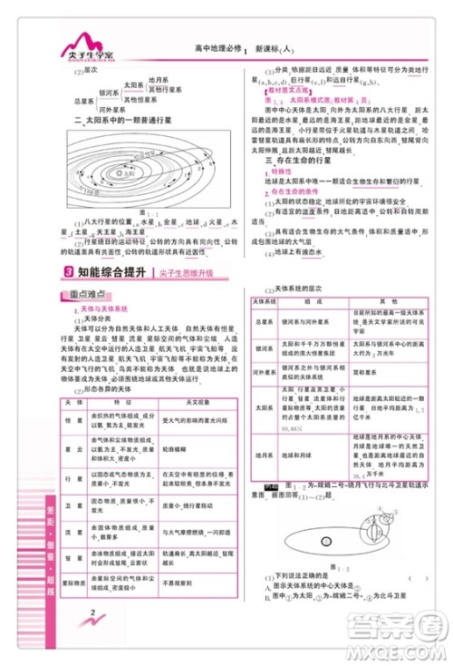 吉林人民出版社尖子生学案高中地理必修1人教版2019参考答案 吉林人民出版社尖子生学案高中地理必修1人教版2019参考答案