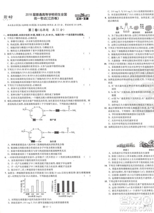 恩波教育2019新版江苏高考模拟试卷汇编优化28+2套生物答案