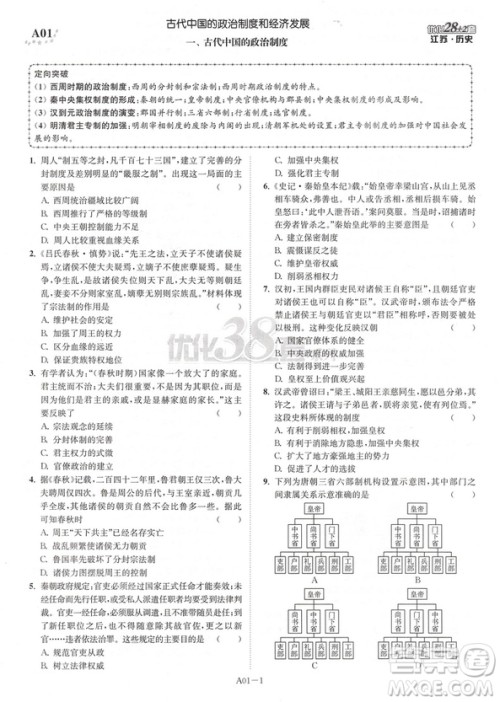 模拟试卷汇编2019恩波教育江苏高考优化28+2套历史答案