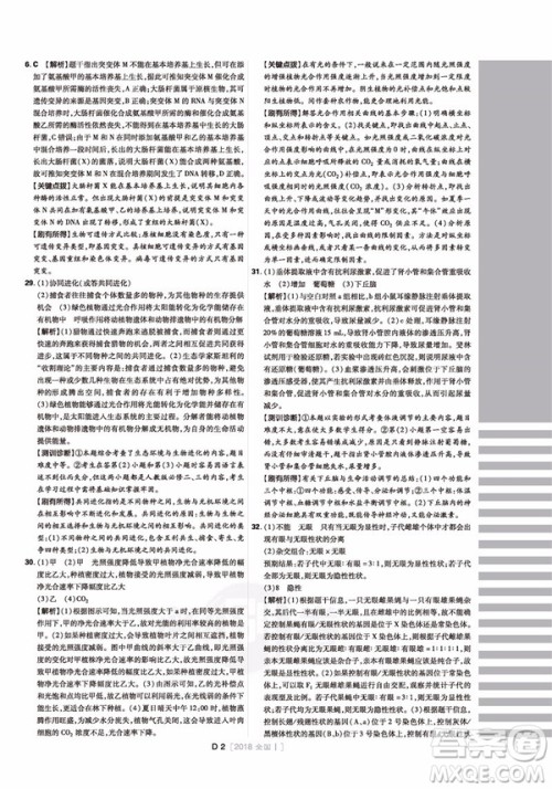 2019高考必刷卷十年真题生物参考答案 2019高考必刷卷十年真题生物参考答案