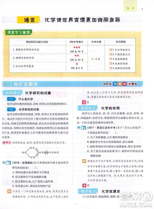 2019版人教版王后雄课堂完全解读9九年级化学参考答案