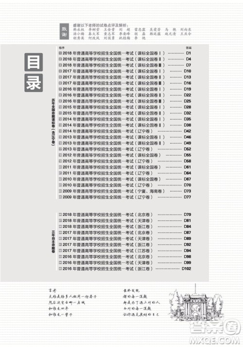 2019高考必刷卷理想树理科数学十年真题参考答案