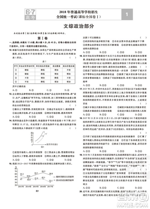 2019高考必刷卷政治十年真题参考答案