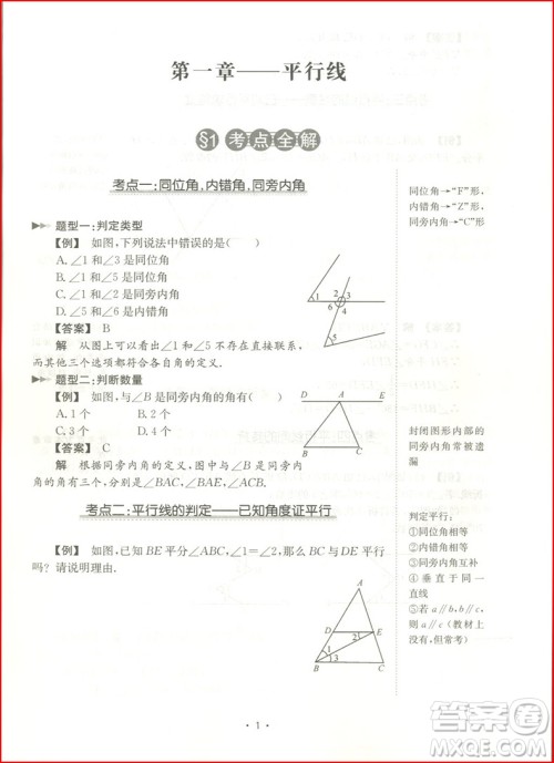 2018年​浙大优学初中数学考点分类全解七年级下册浙教版参考答案