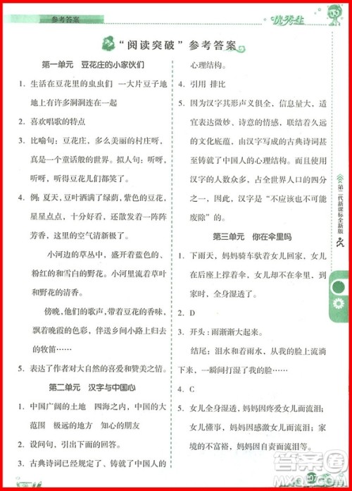 2018年优秀生六年级上册同步作文与新思维阅读参考答案 2018年优秀生六年级上册同步作文与新思维阅读参考答案