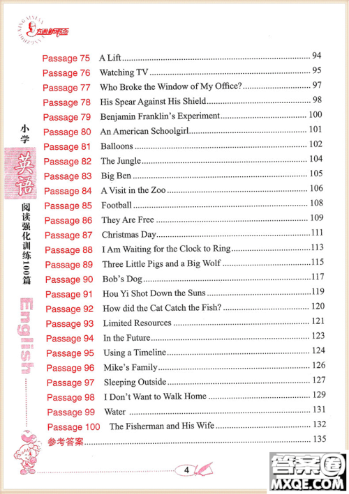 2018年六年级小学英语阅读强化训练100篇参考答案