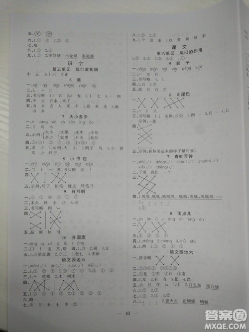 2018新版课课优课堂小作业一年级上册语文人教版参考答案 2018新版课课优课堂小作业一年级上册语文人教版参考答案