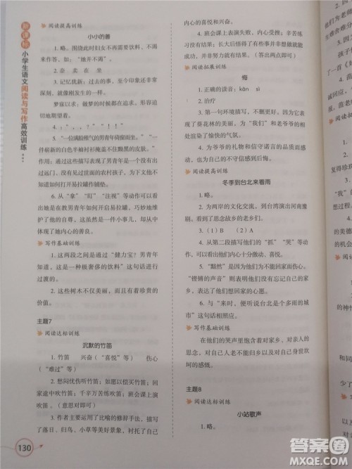 2018年小学生语文阅读与写作高效训练六年级参考答案