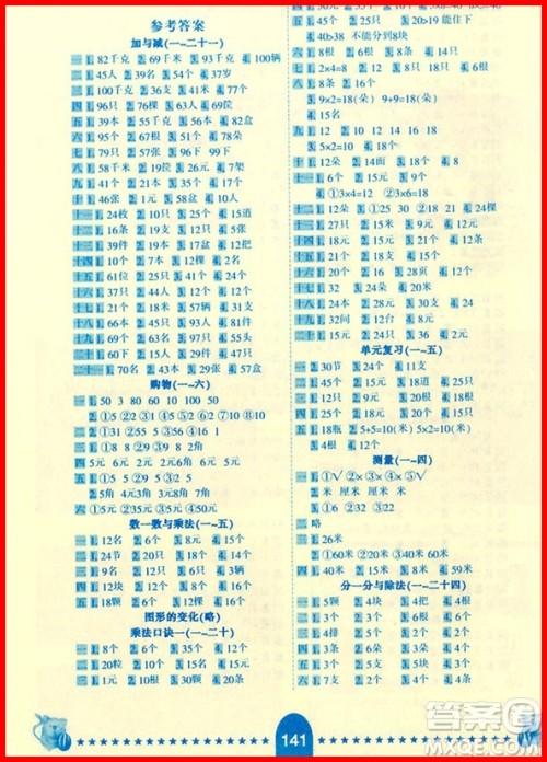 2018年北师大版小学生数学应用题卡二年级上册参考答案 2018年北师大版小学生数学应用题卡二年级上册参考答案