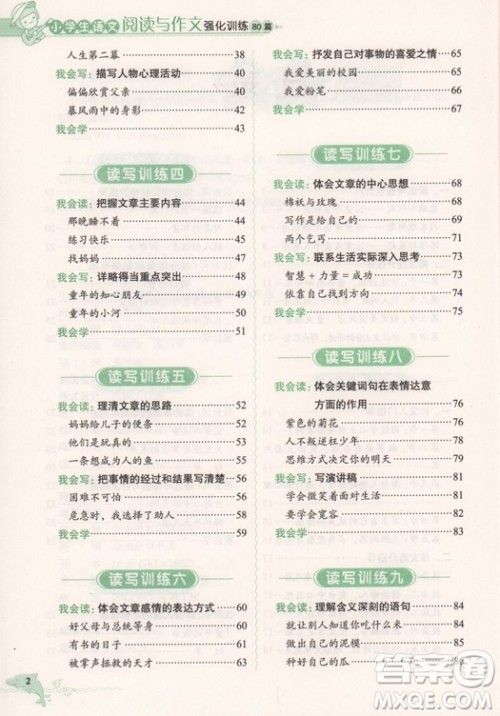 2018年小学生语文阅读与作文强化训练80篇六年级参考答案