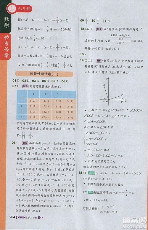 2018人教版1加1轻巧夺冠课堂直播九年级上册数学参考答案