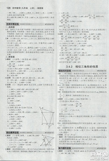 2018版5年中考3年模拟数学九年级上湘教版参考答案