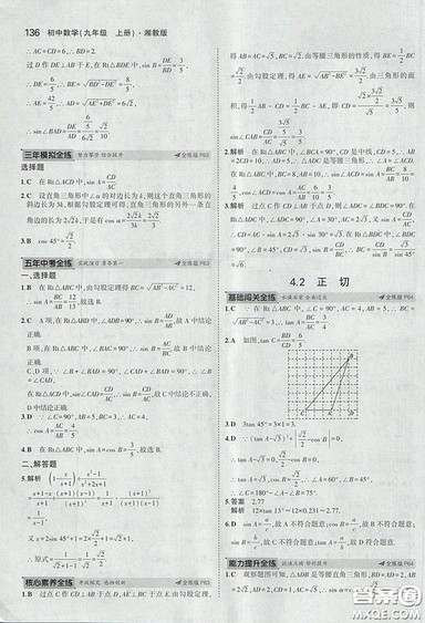 2018版5年中考3年模拟数学九年级上湘教版参考答案