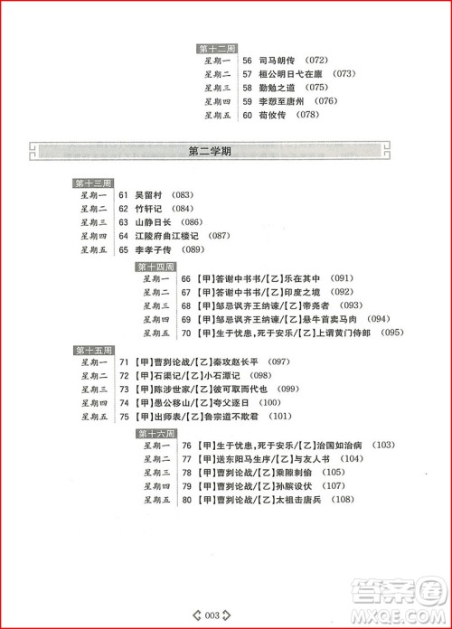 2018年初中课外文言文阅读周计划高效训练120篇九年级中考参考答案