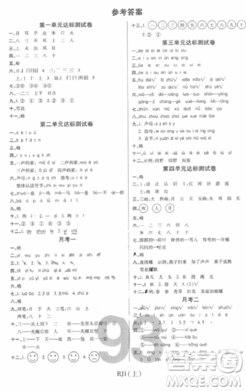 2018版期末100分冲刺卷人教版一年级上册语文参考答案 2018版期末100分冲刺卷人教版一年级上册语文参考答案