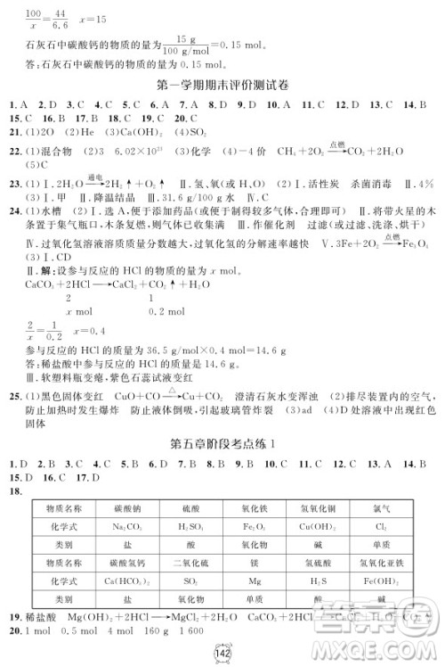 2018版钟书金牌金试卷化学9年级上参考答案