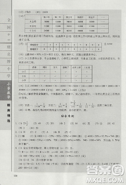 2019版全国68所名牌小学题库精选数学参考答案