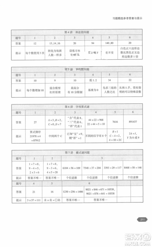 北京大学出版社2018年奥数四年级参考答案