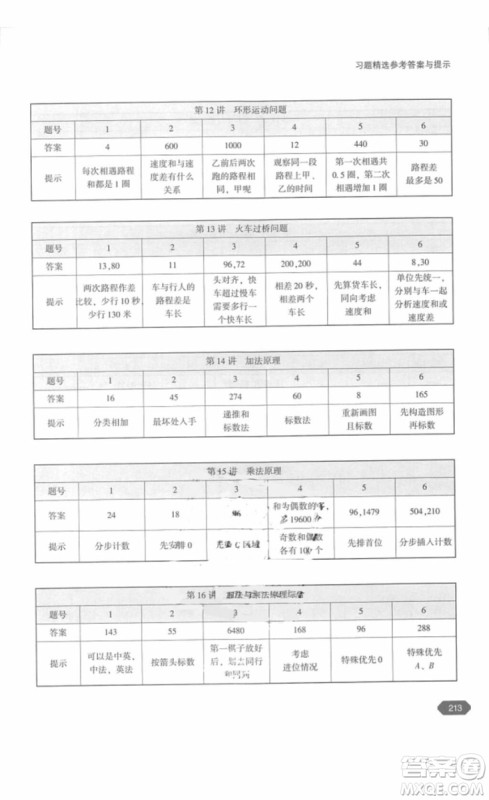 北京大学出版社2018年奥数四年级参考答案