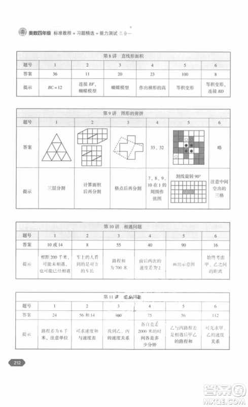 北京大学出版社2018年奥数四年级参考答案