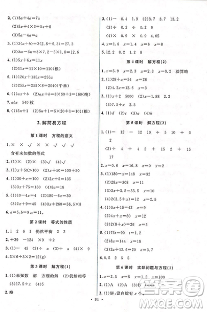 能力培养与测试2018人教版五年级上册数学参考答案