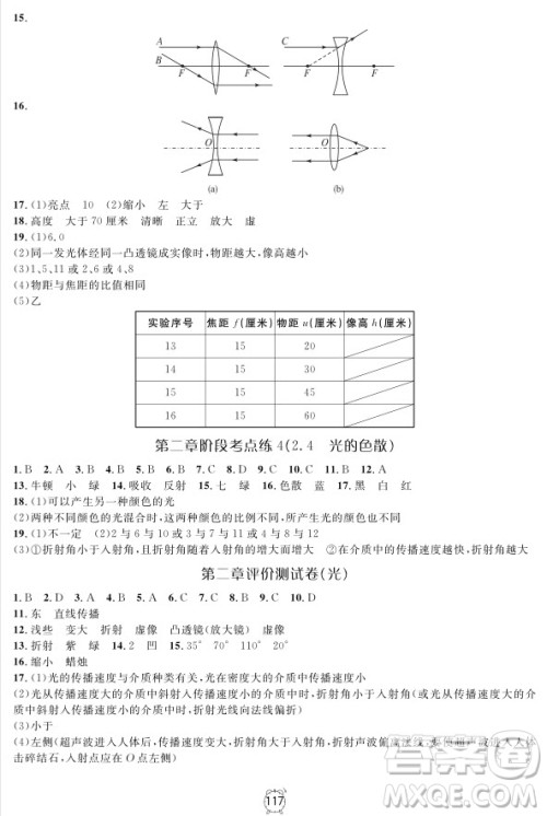 2018年金试卷八年级上册物理参考答案 2018年金试卷八年级上册物理参考答案