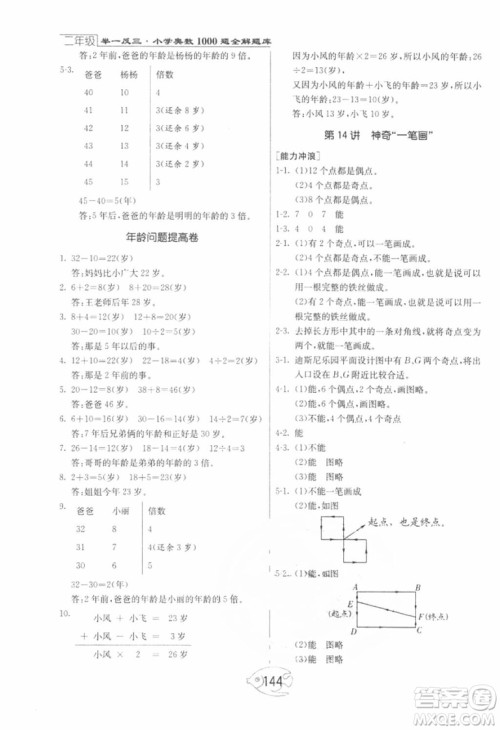 2018年举一反三奥数1000题全解二年级数学参考答案