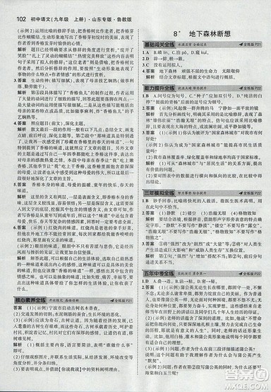 2019版5年中考3年模拟语文九年级上册鲁科版山东专版参考答案